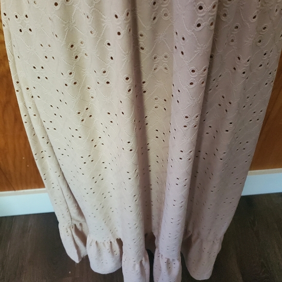NWOT No Comment spaghetti strap beige dress with eyelit cutouts. Brand new. - Picture 3 of 10